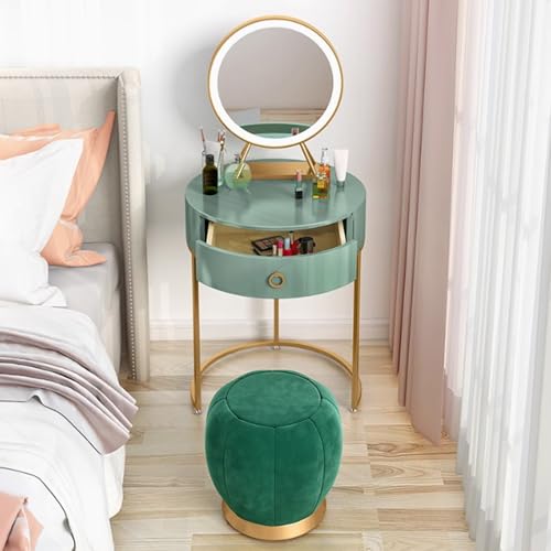 OWOHYG Kompaktes Schminkset mit Spiegel und Beleuchtung, stilvoller Frisiertisch mit Hocker für kleine Räume, Perfekter Schminktisch für Mädchen- und Damenschlafzimmer, Grün, 60 x 77 cm OWOHYG Kompaktes Schminkset mit Spiegel und Beleuchtung, stilvoller Frisiertisch mit Hocker für kleine Räume, Perfekter Schminktisch für Mädchen- und Damenschlafzimmer, Grün, 60 x 77 cm von OWOHYG