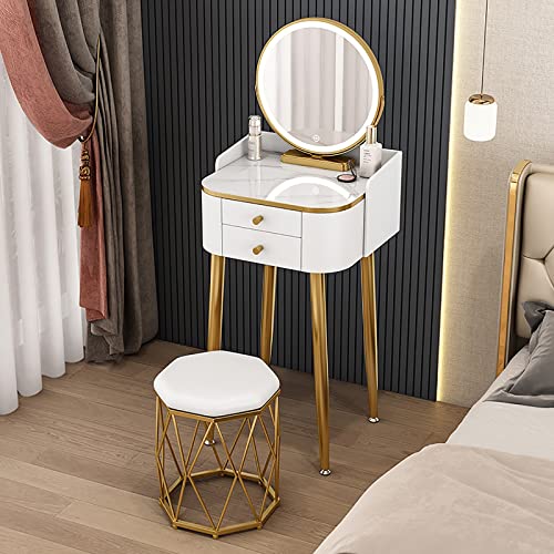 OWOHYG Moderner, kompakter Schminktisch mit beleuchtetem Spiegel für kleine Schlafzimmer, platzsparender Mini-Frisiertisch, 1,40 cm von OWOHYG