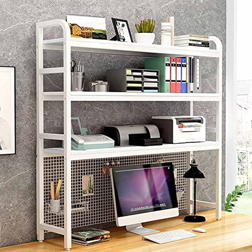 OWOHYG Moderner Schreibtisch-Organizer mit 3 Etagen, Schmiedeeisen, Regal für Küche oder Bibliothek, Gitter-Schreibtisch-Aufbewahrungsregal mit einfachem Design (weiß, 115 x 24 x 120 cm) von OWOHYG