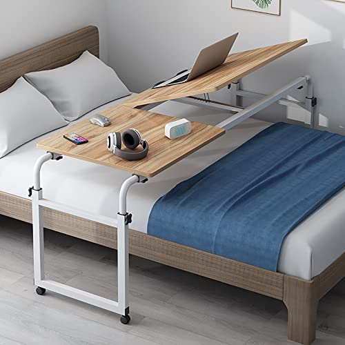 OWOHYG Nachttisch mit Rollen, höhenverstellbarer Bettschreibtisch, mobiler Multifunktionstisch, Steharbeitsplatz, rollbarer Arzttisch, Natur, Eiche von OWOHYG