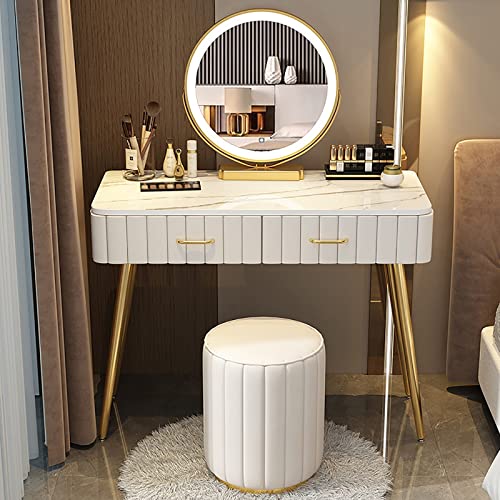 OWOHYG Schminktisch-Set mit LED-Spiegel und Hocker, Schminktisch aus Massivholz mit Stauraum, stilvoller Schminktisch für Frauen, Schlafzimmermöbel für Familien, Whitechair a, 100 cm von OWOHYG