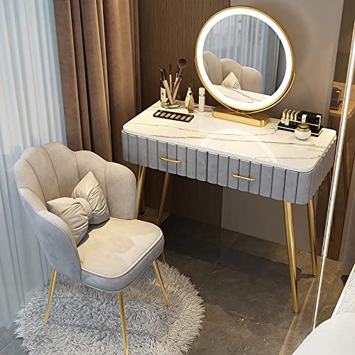 OWOHYG Schminktisch-Set mit beleuchtetem Spiegel, gepolstertem Hocker, Trennwand, grauem Stuhl, perfekt für Damenzimmer, 100 cm Schminktisch, Elegante Frisiertischmöbel,B,80cm/31.5in von OWOHYG
