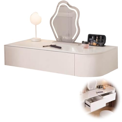 OWOHYG Schwebender Schminktisch zur Wandmontage mit Schubladen, Eckdesign, Spiegel und Beleuchtung, ideal für kleine Räume – stilvolles hängendes Schminktisch-Set, Linke Wandhalterung, 3,3 cm breit von OWOHYG