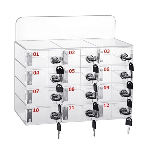 OWOHYG Transparenter Acryl-Handy-Aufbewahrungsschrank mit Schloss - Bürobedarfs-Nizer, sicherer Telefonsafe, klares Design,Clear,12 von OWOHYG