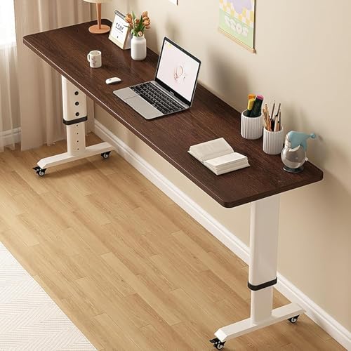 OWOHYG Überbetttisch, Rollbetttisch, Überbetttisch mit Rädern, höhenverstellbar, mobiler Laptop-Stehtisch mit robustem Metallbein, für Krankenhaus und Zuhause, dunkle Walnuss, 120 x 50 cm von OWOHYG