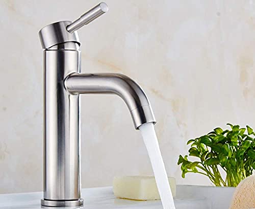 OWOHYG Wasserhähne, 304 Edelstahl Wasserhahn Einloch-Warm- und Kaltwasserbecken auf der Bühne Töpfe gerade Öffnung (Chrom), Chrom von OWOHYG