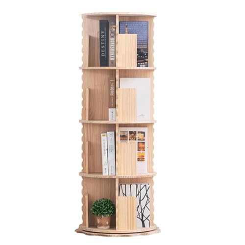 OWOHYG n Rundes Massivholz-Bücherregal, mehrschichtig, um 360 ° drehbar, für Zuhause, luxuriöses, bodenstehendes Bücherregal, perfekte Präsentation (Holz, 128 x 50 cm) von OWOHYG
