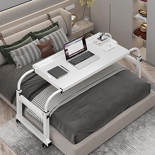 Schreibtisch über dem Bett, Steharbeitsplatz mit Rollen, höhen- und längenverstellbarer mobiler Tisch, Laptopwagen, Computertisch für Wohnzimmer, Schlafzimmer, Krankenhaus, A, Mit einer Schallwand von OWOHYG