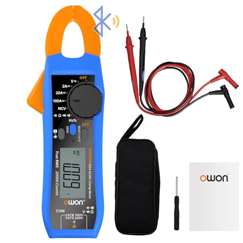 OWON CM2100B Mini Bluetooth Zangenmessgerät 20000 Zählungen Handheld True RMS 600 V 100 A AC/DC Strom- und Spannungstest mit VFC-Überlastschutz, Widerstandskapazitätstester, NCV-Erkennungsfunktion von OWON