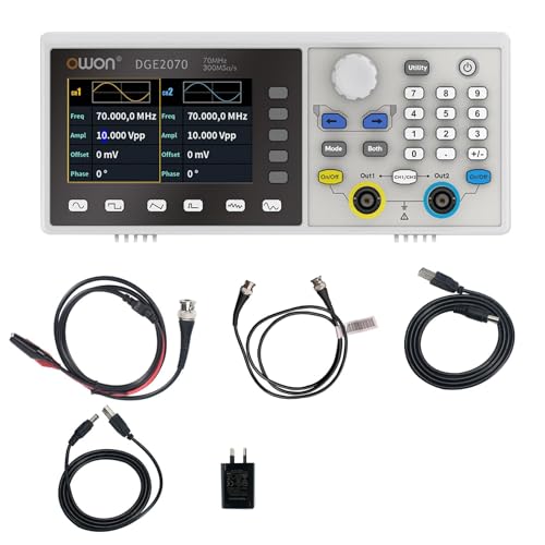 OWON DGE2070 Wellenformgenerator, 3,6-Zoll-LCD-Display, zwei Kanäle, 70 MHz Frequenzausgang, max Abtastrate von 300 MSa/s, mit 14-Bit Waveform Generator von OWON