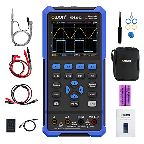 OWON HDS2102 2 in 1 Hand oszilloskop, 100MHz Bandbreite USB Typ C mit 3,5 Zoll LCD Display, 20000 Zählungen Digital multimeter, 2 Kanal Digital Oszilloskop von OWON