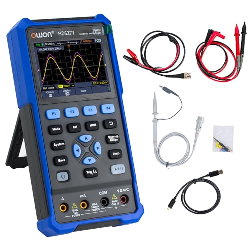 OWON HDS271 Einkanal Handoszilloskop,3 in 1 70MHz Bandbreite tragbares 1Kanal Digitaloszilloskop,24000 Zählungen mit USB Typ C und 3,5 Zoll LCD Display (Oszilloskop + Multimeter + 100kHz Generator) von OWON