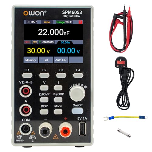 OWON Labornetzteil (0-60V,0-5A), SPM6053 2-in-1 DC Netzteil und Multimeter, Programmierbares DC Labornetzteil mit 150W Ausgangsleistung 2.8-Zoll LCD Display, 4 1/2 Digital Multimeter von OWON