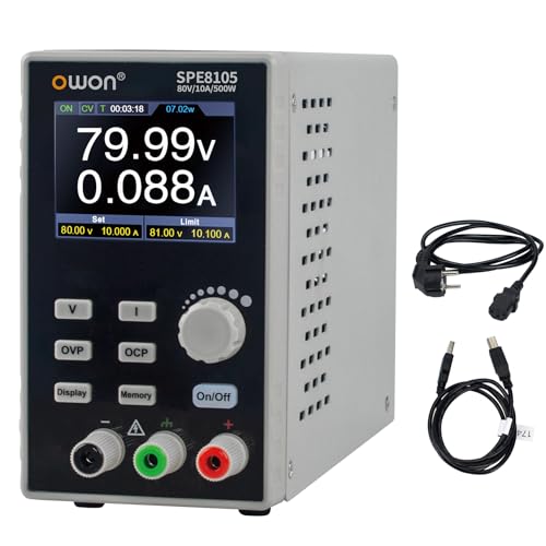 OWON Labornetzteil (0–80 V, 0–10 A), programmierbares DC-Netzteil mit max. 500 W Ausgangsleistung, 2,8-Zoll-LCD-Display und Ausgangs-Aktivierungs-/Deaktivierungstaste SPE8105 von OWON