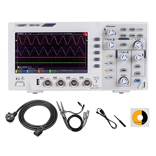 OWON SDS1104 4-Kanal-Digital-Speicher-Oszilloskop, 100 MHz-Bandbreite, 1 GS/s Abtastrate, ultradünnes Gehäuse mit 17,8 cm (7 Zoll) hochauflösendem LCD-Display von OWON