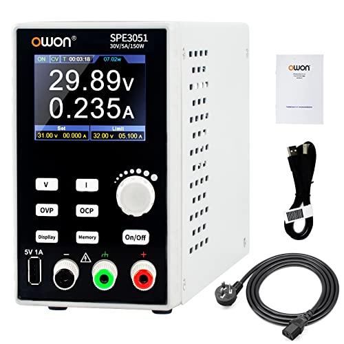 OWON SPE3051 Programmierbares Labornetzteil (0-30 V 0-5 A), 150-W-DC-Netzteil mit 2,8-Zoll-LCD-Display-Ausgangsaktivierungs-/-deaktivierungstaste, Einkanalausgang mit USB-Ladefunktion für PC-Software von OWON