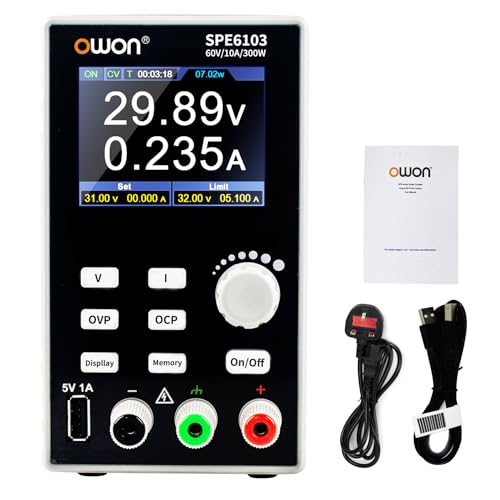 OWON SPE6103 Programmierbares DC-Netzteil (0–60 V, 0–10 A), hochpräzise, 4-stelliger Mehrfachschutz, 300 W Labortisch, DC-Netzteil mit PC-Software und USB-Aufladung von OWON