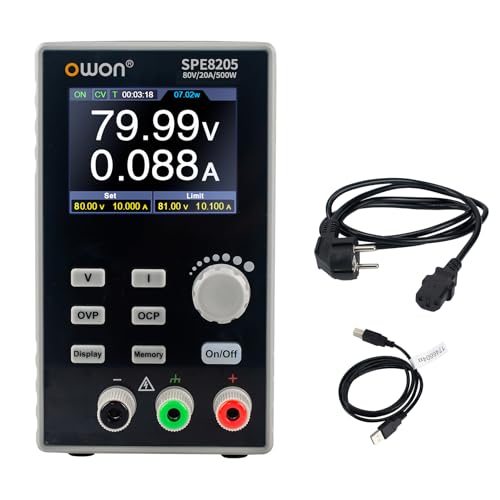 OWON SPE8205 Programmierbares Labornetzteil (0-80V 0-20A), 500W Ausgangsleistung, DC Netzteil Eingestellte Auflösung 10mV/1mA, Tischnetzteil mit stabilem Ausgang und Rauschen Labornetzteil von OWON