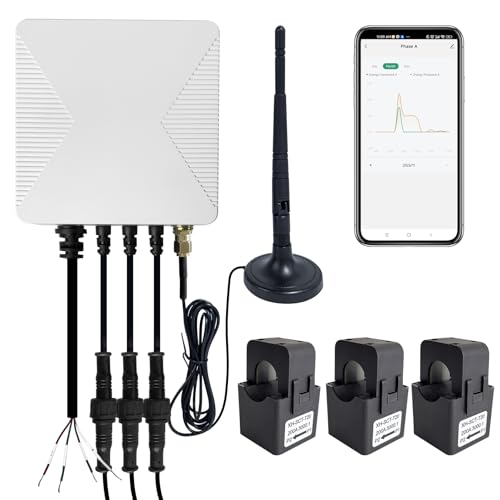 OWON Tuya 1- oder 3-Phasen-WLAN-Energie-Monitor, bidirektionaler Energiemonitor, Smart-Home-Energiemonitor mit 3 x 200 A Klemme, verfolgt Strom in Echtzeit, Solar-/Netzmessung von OWON