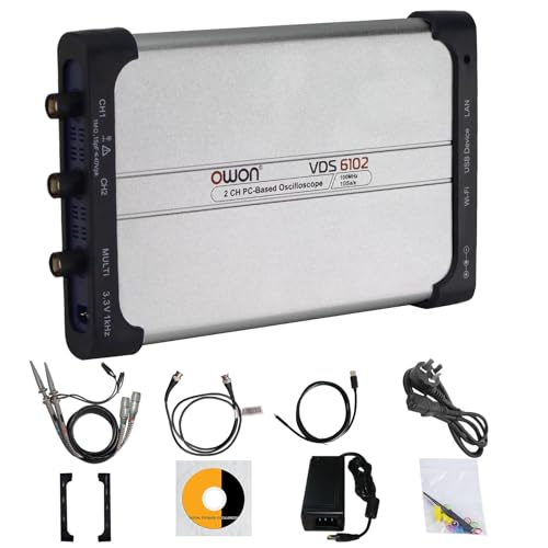 OWON VDS6102 Tragbares PC USB Oszilloskop: 2-Kanal, 100 MHz Bandbreite, 1GSa/s Abtastrate, 8-Bit Auflösung, SCPI Protokoll, Integrierter Signalgenerator von OWON