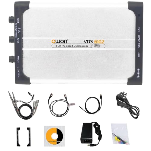 OWON VDS6102 USB PC Virtuelles Oszilloskop 2+1 (Signalgenerator) 100 MHz 1GSa/s 8-Bit ADC Tragbares Type-C Digitales USB Oszilloskop, Standard SCPI Protokoll Unterstützt, LabVIEW Unterstützt von OWON