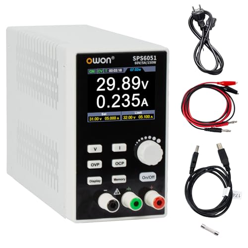 OWON SPS6051 DC-Netzteil Einkanaliges Programmierbares, Labornetzteil mit Ausgangsgenauigkeit bis zu 10mV/1mA, Ausgangsbereich 0-60V/0-5A, Ausgangsleistung 150W, 2,8-Zoll-TFT-LCD-Bildschirm von OWON
