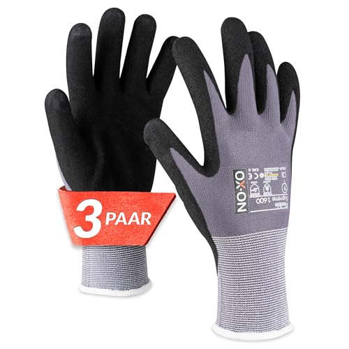 OX-ON FLEXIBLE SUPREME 1600 Arbeitshandschuhe Gr.11 I 3 Paar atmungsaktive Schutzhandschuhe mit Nitrilbeschichtung I Mechanikerhandschuhe mit hohem Tastgefühl & Grip I EN Zertifizierung von OX-ON DESIGNED TO PROTECT