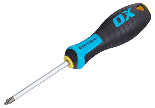 OX OX-P362575 Pro Phillips Screwdriver PH1 x 75mm Schraubenzieher, Mehrfarbig, 75 mm von OX Tools