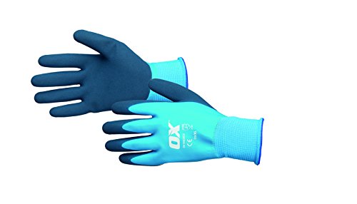 OX OX-S483809 Latex Hand Gloves – Waterproof Safety Gloves – Builders Gloves – Gardening Gloves – Blue, 9/Large von OX Tools