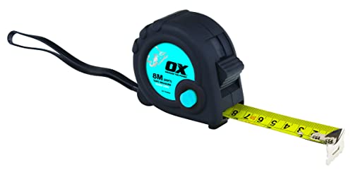 OX OX-T020608 Maßband — Trade Series Metric Tape — Strapazierfähiges, nylonbeschichtetes Maßband — Schwarz/Blau — 8 m von OX Tools