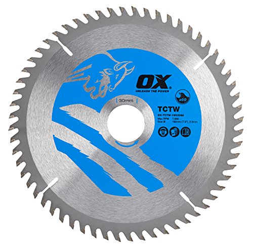 OX OX-TCTW-1903060 Wood Cutting Circular 190/30mm, 60 Teeth ATB Saw Blade, Silver/Blue, 190/30 mm OX OX-TCTW-1903060 Wood Cutting Circular 190/30mm, 60 Teeth ATB Saw Blade, Silver/Blue, 190/30 mm von OX Tools