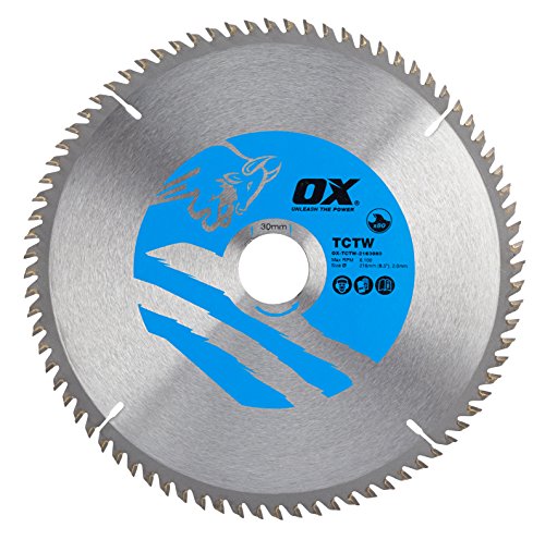 OX OX-TCTW-2163080 Wood Cutting Circular 216/30mm, 80 Teeth ATB Saw Blade, Silver/Blue, 216/30 mm von OX Tools