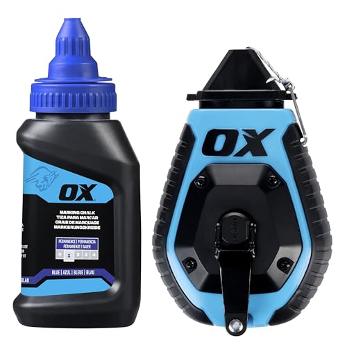 OX Trade 30m Schlagschnur-Set – ABS-Gehäuse mit robuster Linie, 6:1 Übersetzung & 118ml Blaues Markierpulver von OX Tools