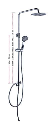 Duschsäule ohne Armatur, ausziehbar von 80 bis 120 cm, Anschluss an Standard-Duscharmaturen, inkl. Umsteller, 2 Flexen 60 cm und 175 cm, Handbrause und Sprühkopf oben, rund von OXEN