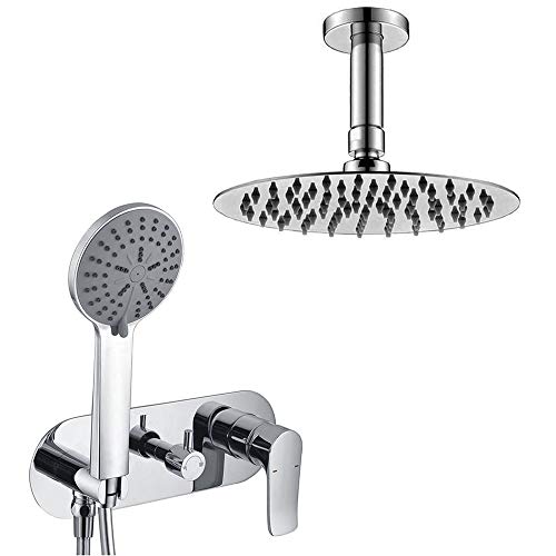 Kibath 494351 Decke SAR Einhebelmischer Deckenausgang Lieferumfang: extra Flacher Sprinkler, Halterung, Flexo, Maneral und Duscharm Einbaudusche mit rotem Finish, Chrom glänzend von OXEN