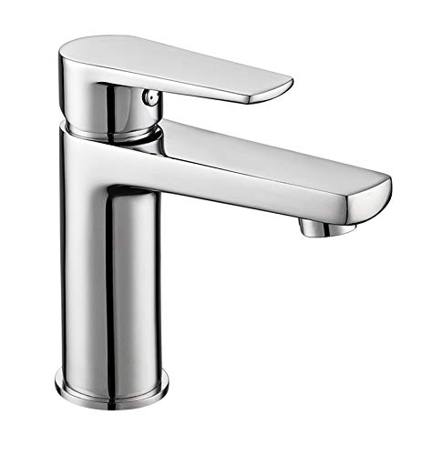 Kibath L424451 AST Einhebelmischer für Waschbecken, schlankes Design und abgerundet, aus Messing und glänzendem Chrom-Finish, inklusive Beschlägen, Schläuchen und Kartusche. Garantierte Ersatzteile von OXEN