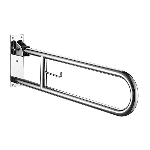 Kibath 489141 Klappgriff mit Toilettenpapierhalter für Bad oder Toilette, aus Edelstahl 304, mit Sicherheitssystem zur Befestigung an der Wand, zur Anpassung von Toiletten und Bädern, verchromt von Kibath