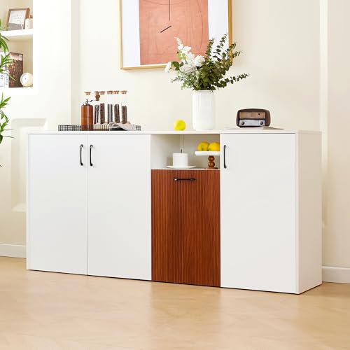 OXENKA Sideboard mit Stauraum, 160×80×40cm Komodenschrank mit Verstellbare Trennwände, Holzschrank Küche Zuhause Wohnzimmer von OXENKA