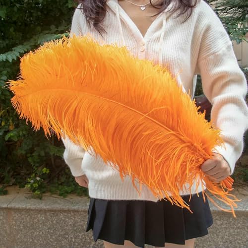 10 Stück/Los 25–60 cm Straußenfedern zum Basteln, Hochzeitsfeier-Dekoration, Straußenfedern, Tischdekoration, weiße Federn, Dekoration, orange, 50–55 cm, 22–24 Zoll von OXFYY