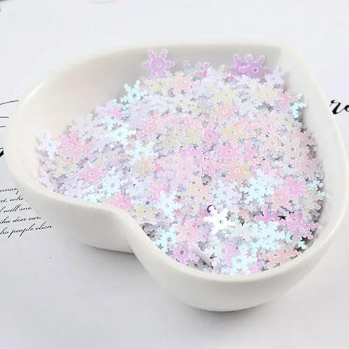 10 g/Packung Durchmesser 8 mm 10 mm Schneeflocken-Pailletten mit 1 Mittelloch Weihnachtsdekorationsmaterial Weiße Schneepailletten zum Nähen von Bastelarbeiten-AB Weiß-8 mm 10 g 500 Stück von OXFYY