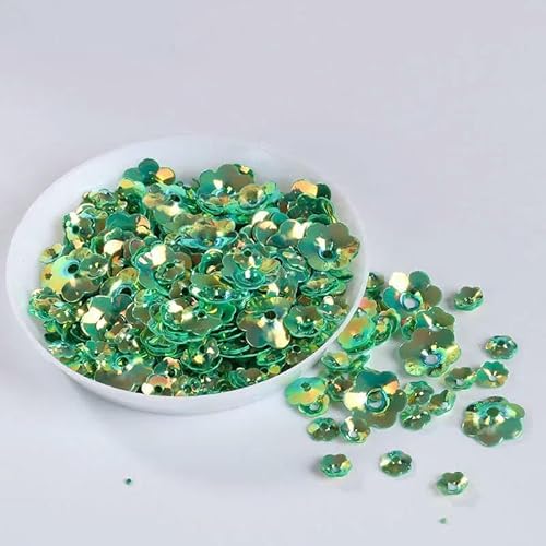 520Pac (10 g)/ Menge bunte Pflaumenblüten-Pailletten in verschiedenen Größen mit 1 Näh-Hochzeitskonfetti-Mittelloch für Kleidungszubehör – JG D – Grün von OXFYY