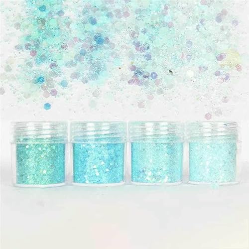 Eisblaue Farben-Serie, Flakies-Nagel-Pailletten, 1 Glas, holografisches, modisches, feines Glitzerpulver, mehrfarbiger Paillettenstaub, Nageldekor, 3 von OXFYY