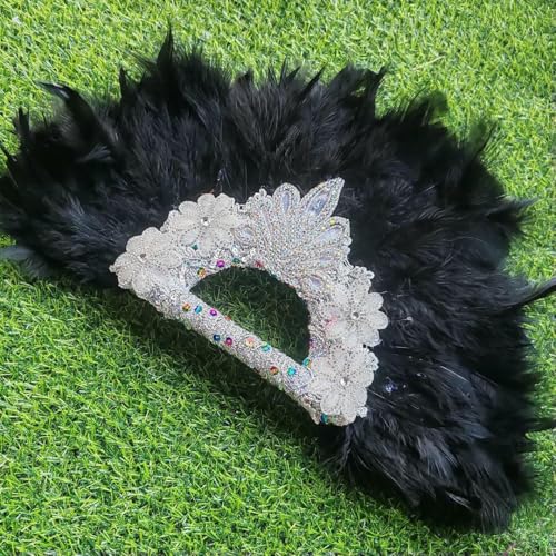 Großes Design Afrikanischer orangefarbener Federfächer Damen-Hochzeitsfederfächer für die Braut Doppelseitige Feder Nigerianische Blume - doppelseitig 6-35 cm x 45 cm von OXFYY