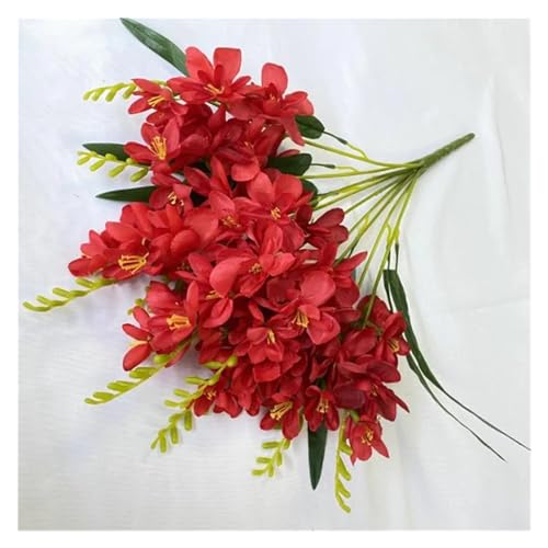 OXGQDTDQ MIUYTRN Künstliche gewöhnliche Freesien (9 Stiele/Bündel), 20" Länge, Simulation Freesia Hybrida Klatt Green Leaf for Hochzeits-Mittelstücke cuicui(rot) von OXGQDTDQ