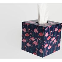 Taschentuchbox Hülle Flamingo Quadratisch Taschentücherbox Dekor Pink Vogel Design Tropical Style Holztücherbox Serviettenbox von OXIArt