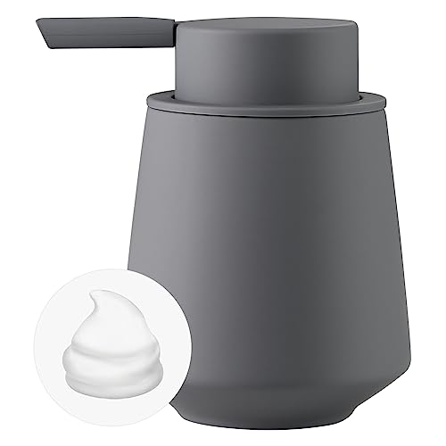 Schäumender Handseifenspender - moderner Keramik-Handseifenspender für Badezimmer, 12 Unzen / 350 ml Grauer Kleiner Flüssigseifenspender (Gummifarbe) von OXIIXO