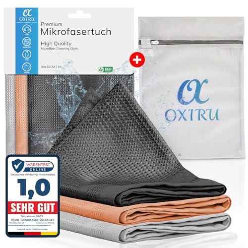 OXIRU® Mikrofasertücher Set 40x40 - Als Fenstertücher Streifenfrei, Geschirrtücher Mikrofaser, Poliertuch, Hochglanzfronten Tücher, Glastücher, Auto Microfasertücher einsetzbar von OXIRU
