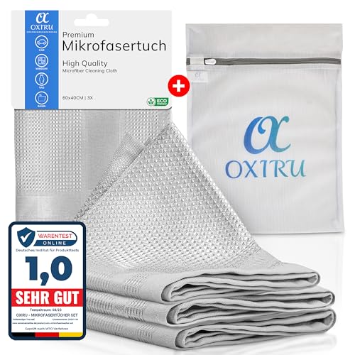 OXIRU 60x40 Mikrofasertücher Set - Glasreinigungs- und Fenstertücher, Microfaser Geschirrtücher, Poliertücher für Gläser und Gastronomie, Microfasertücher für Autopflege und Auto Reinigung von OXIRU