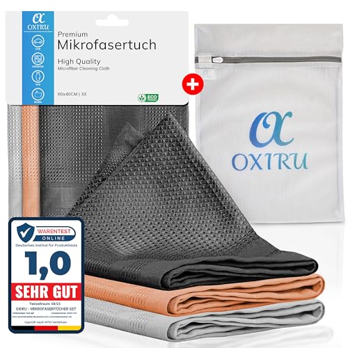 OXIRU Mikrofasertücher 40x60 Set für Auto und Haushalt - Poliertuch, Reinigungstücher, Fenstertücher Streifenfrei, Geschirrtücher Mikrofaser, Tücher für Hochglanzfronten und Glastücher von OXIRU