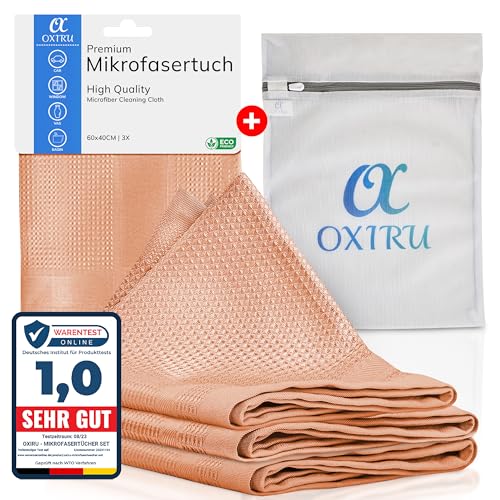 OXIRU Mikrofasertücher 60x40 Set - Glasreinigungs- und Fenstertücher, Microfaser Geschirrtücher, Auto Reinigungstücher, Poliertücher für Gläser und Gastronomie, Perfekt zum Glas Polieren von OXIRU